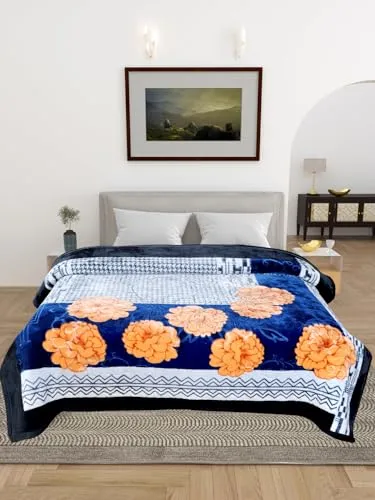 ELSTONE Home Cloudy Super Soft Fabric Floral Printed HeavyDuty Luxury Ultra 2 Ply Double Blanket for Winters with English Colors & Stylish Bag Packing Color#5