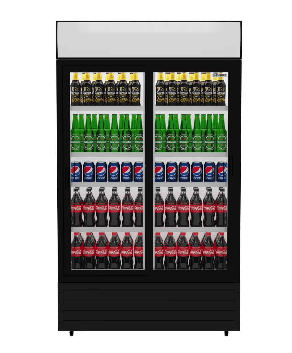 Empire Premium Double Sliding Door Display Cooler with Merchandising Canopy - SS-P688WB-B-EE