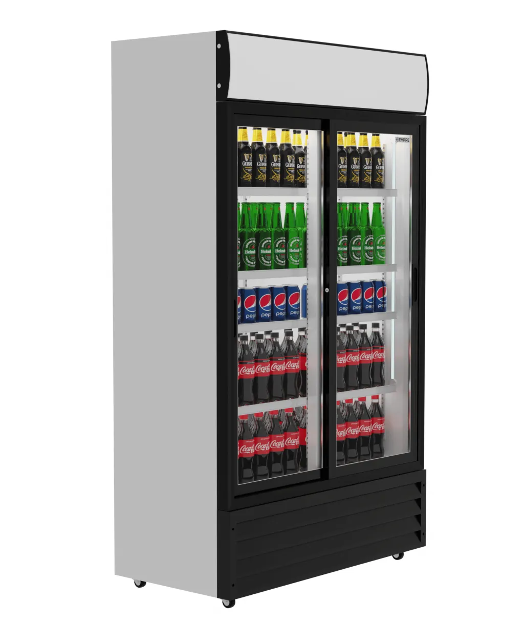 Empire Premium Double Sliding Door Display Cooler with Merchandising Canopy - SS-P688WB-B-EE