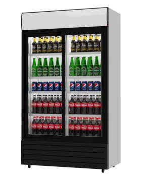 Empire Premium Double Sliding Door Display Cooler with Merchandising Canopy - SS-P688WB-B-EE