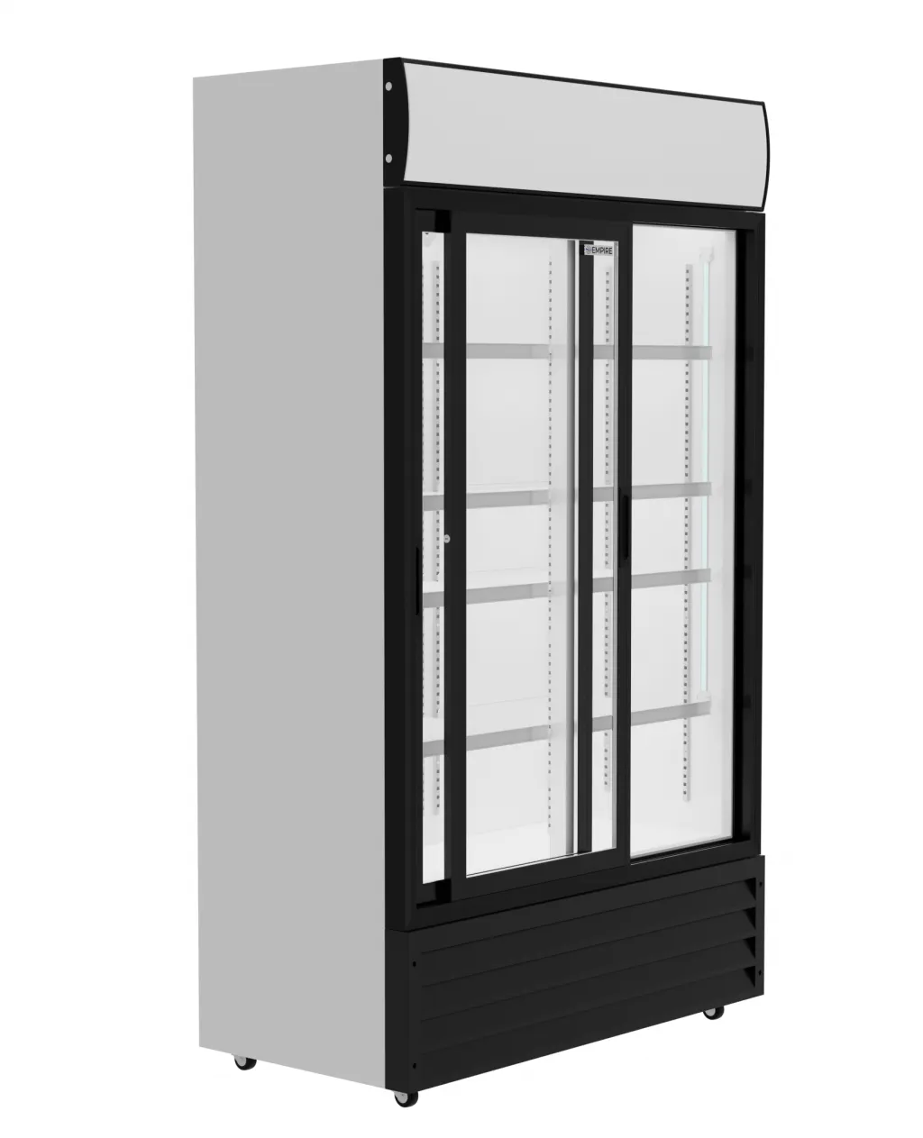 Empire Premium Double Sliding Door Display Cooler with Merchandising Canopy - SS-P688WB-B-EE