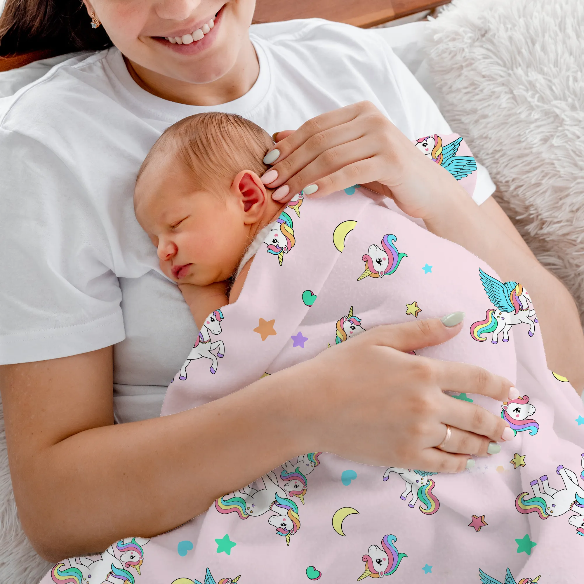 Endanzoo Organic Baby Swaddle Blanket - Rainbow Unicorns