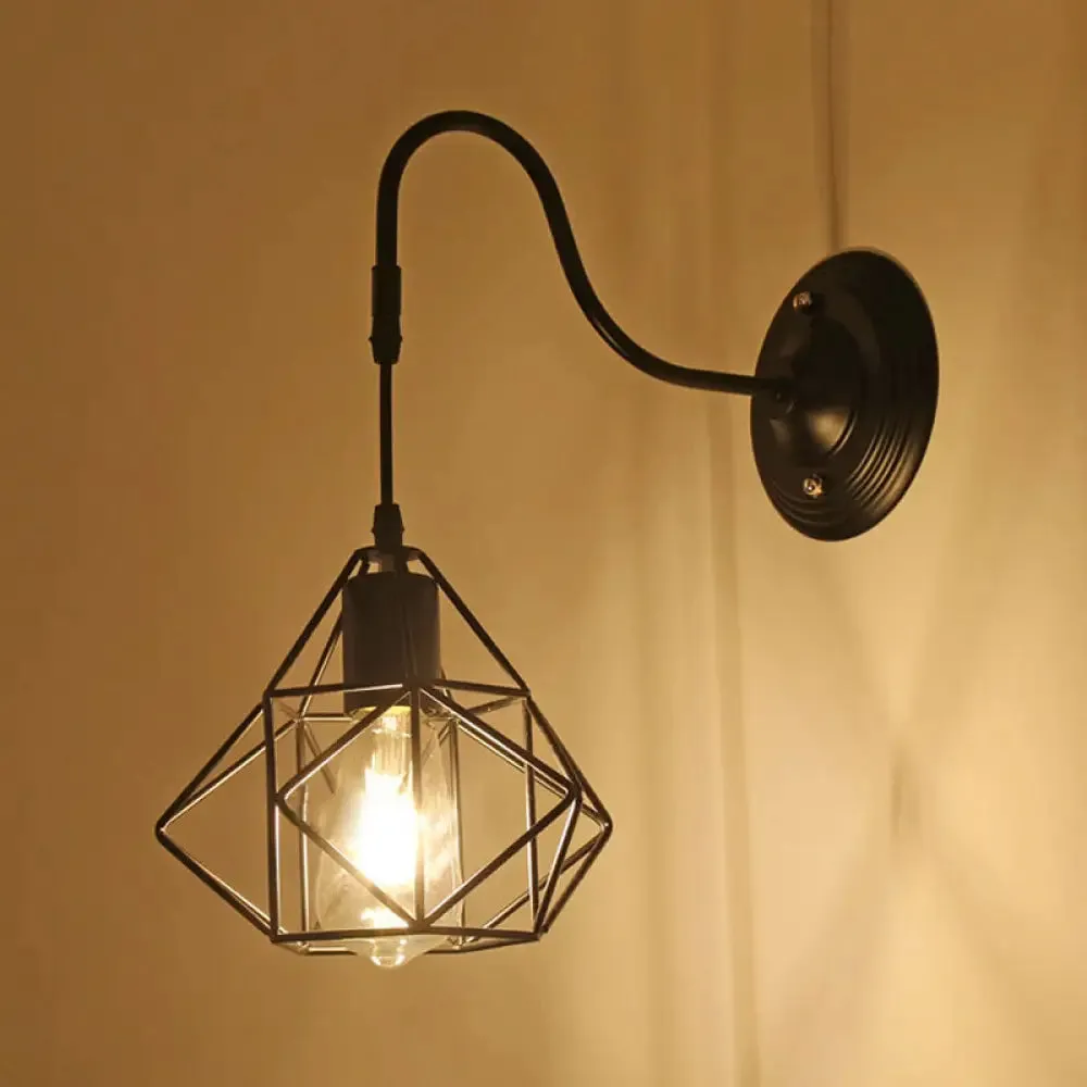 Farmhouse Wall Mount Light Fixture - Metal Cage Design, Black Finish