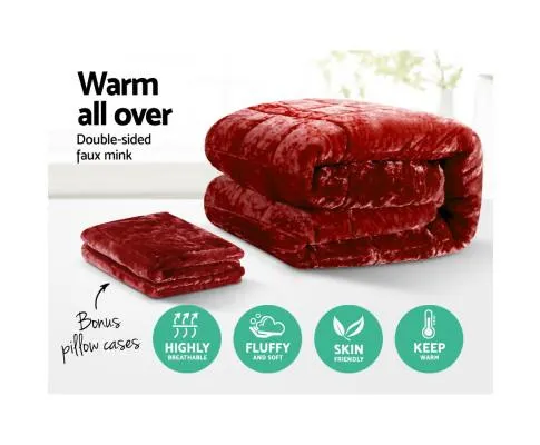 Faux Mink Quilt Comforter Throw Blanket Winter Burgundy