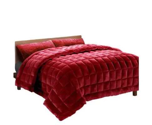 Faux Mink Quilt Comforter Throw Blanket Winter Burgundy