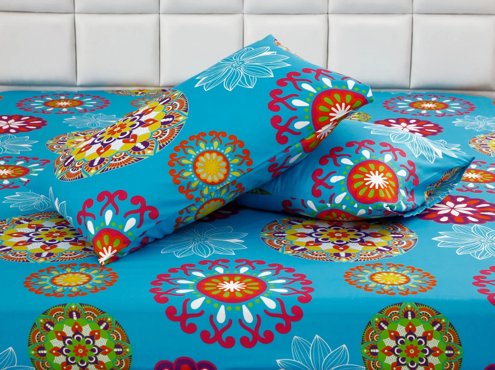 Fitted Bed Sheet-Turquoise Flower