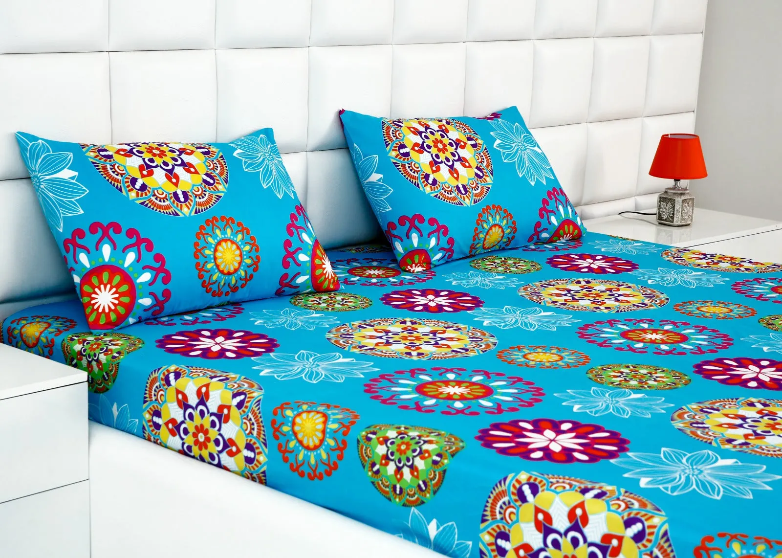 Fitted Bed Sheet-Turquoise Flower