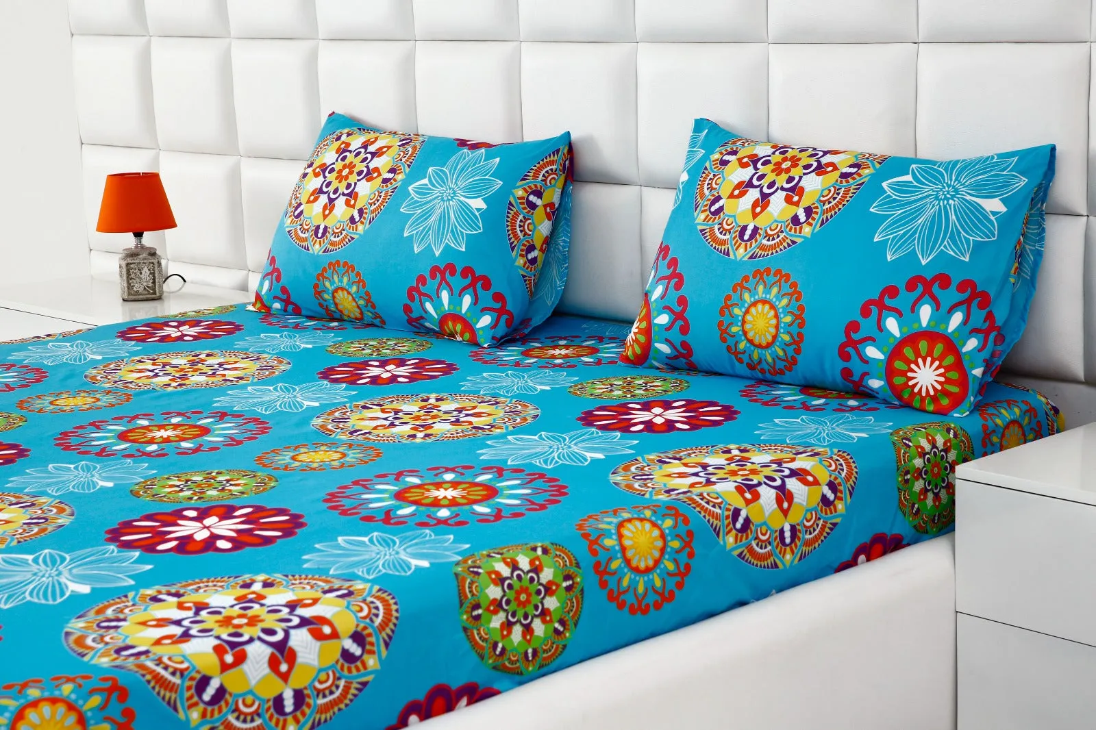 Fitted Bed Sheet-Turquoise Flower