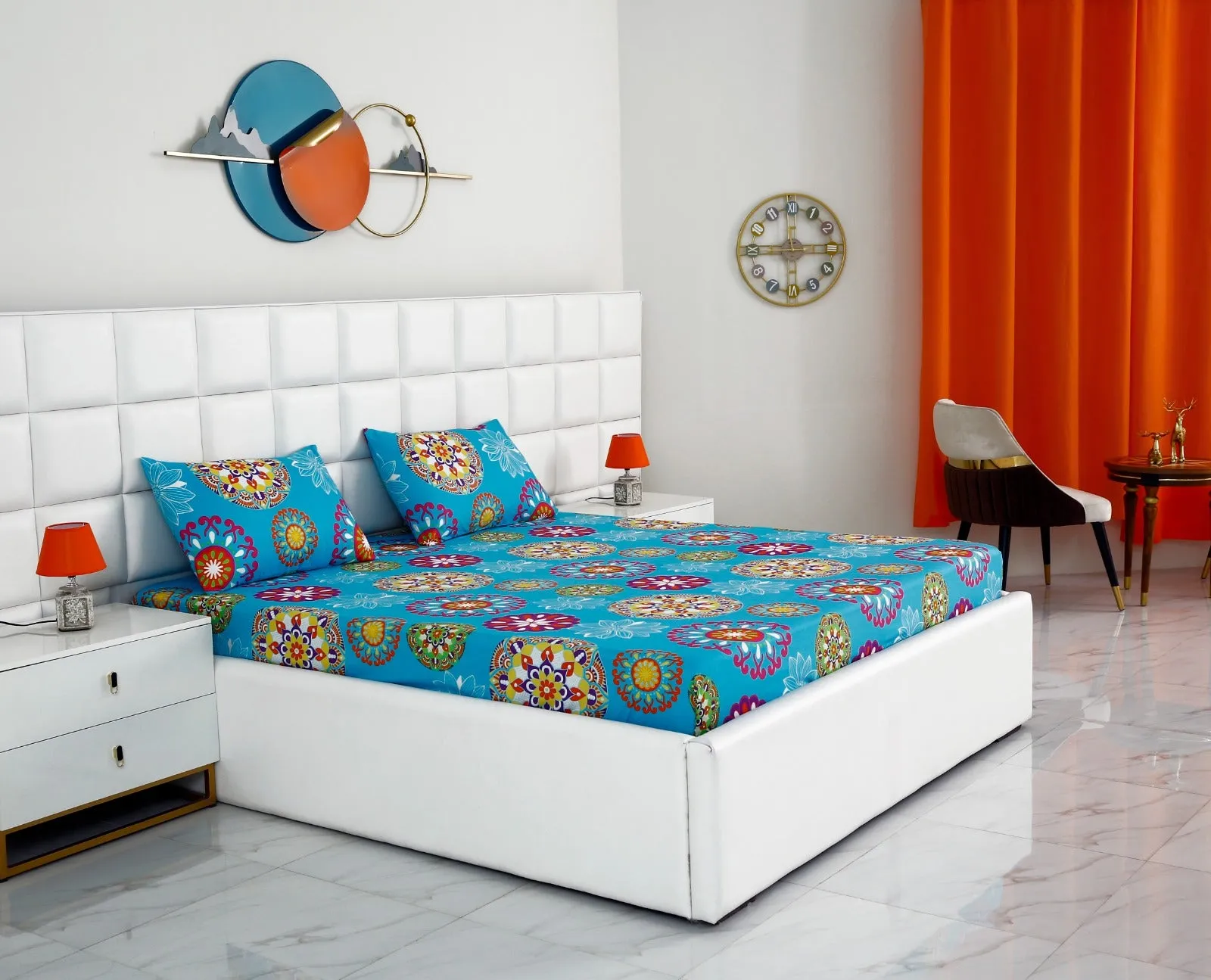 Fitted Bed Sheet-Turquoise Flower