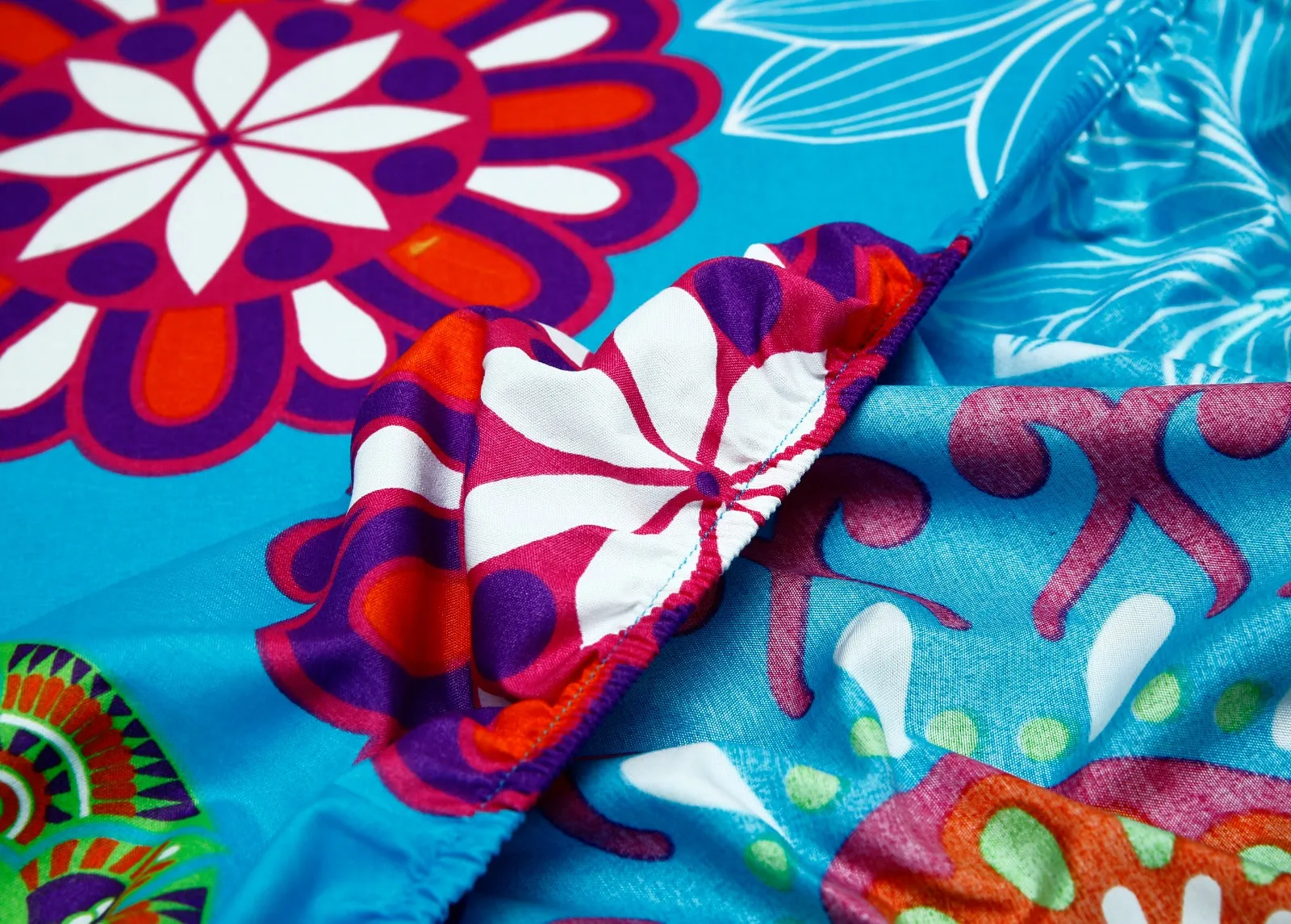 Fitted Bed Sheet-Turquoise Flower