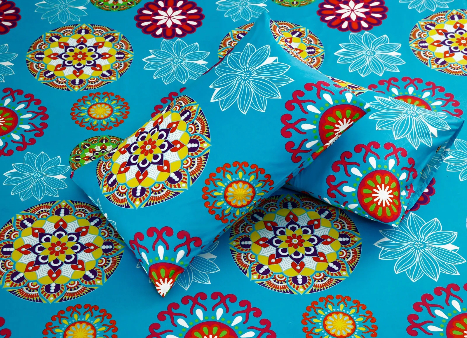 Fitted Bed Sheet-Turquoise Flower