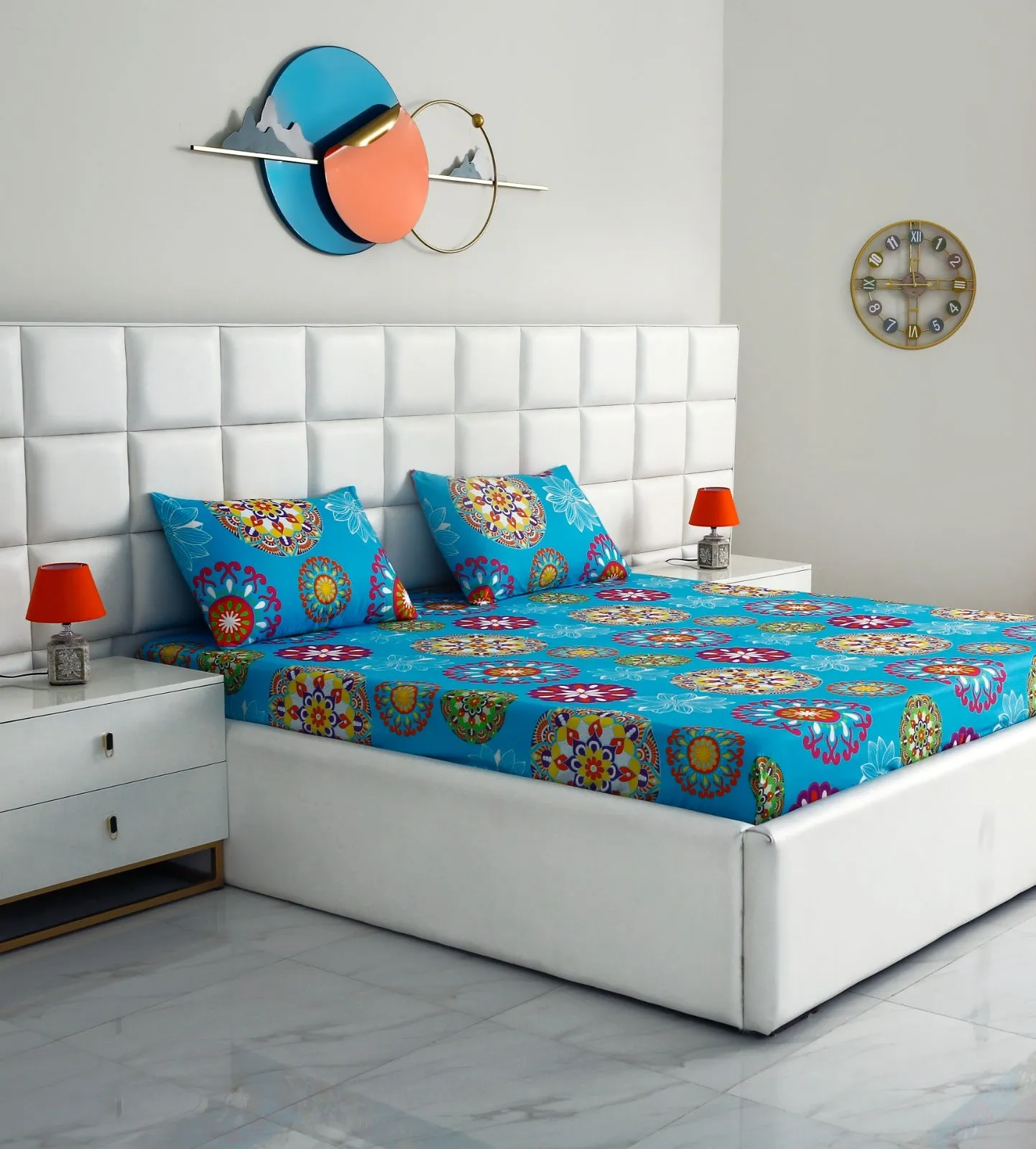 Fitted Bed Sheet-Turquoise Flower