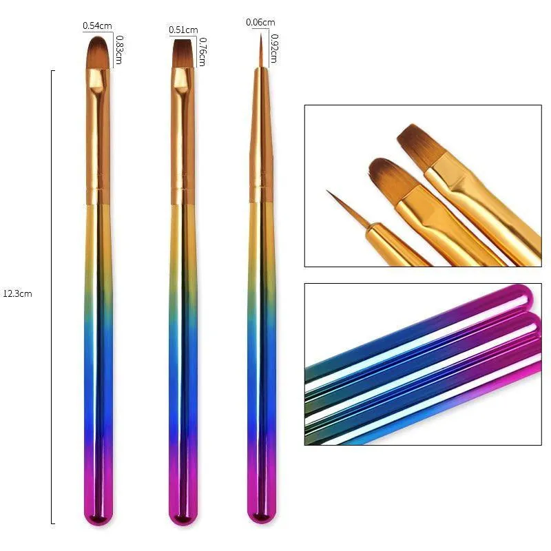 Gel Design Brushes Multicolour Handle 3pcs Set