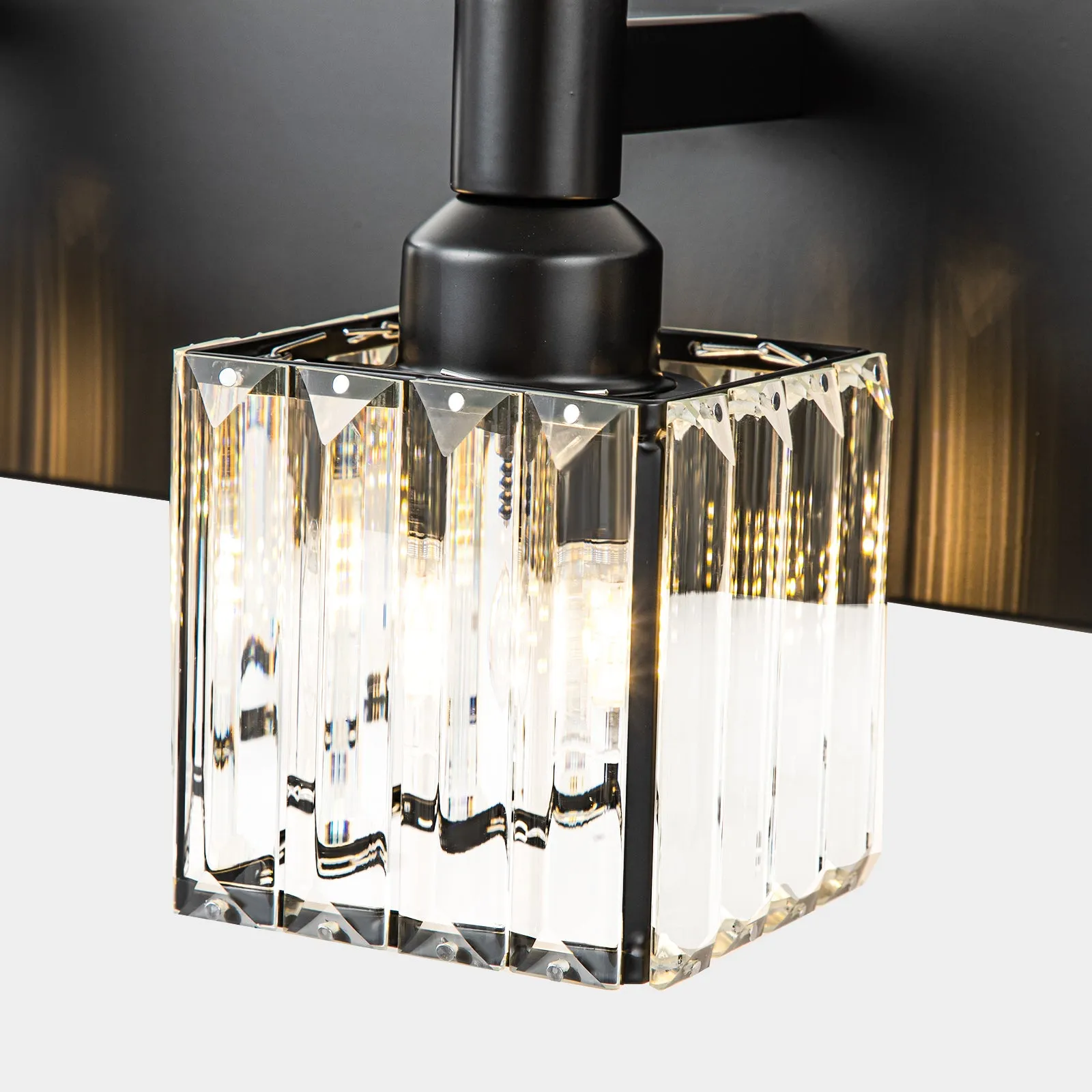 Glowlings 3/4/5-Light Modern Matte Black Square Crystal Bathroom Vanity Light Over Mirror