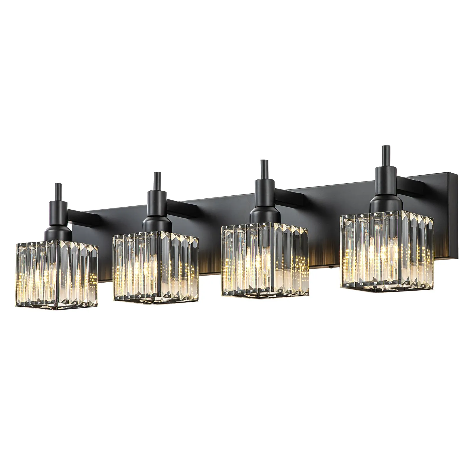 Glowlings 3/4/5-Light Modern Matte Black Square Crystal Bathroom Vanity Light Over Mirror