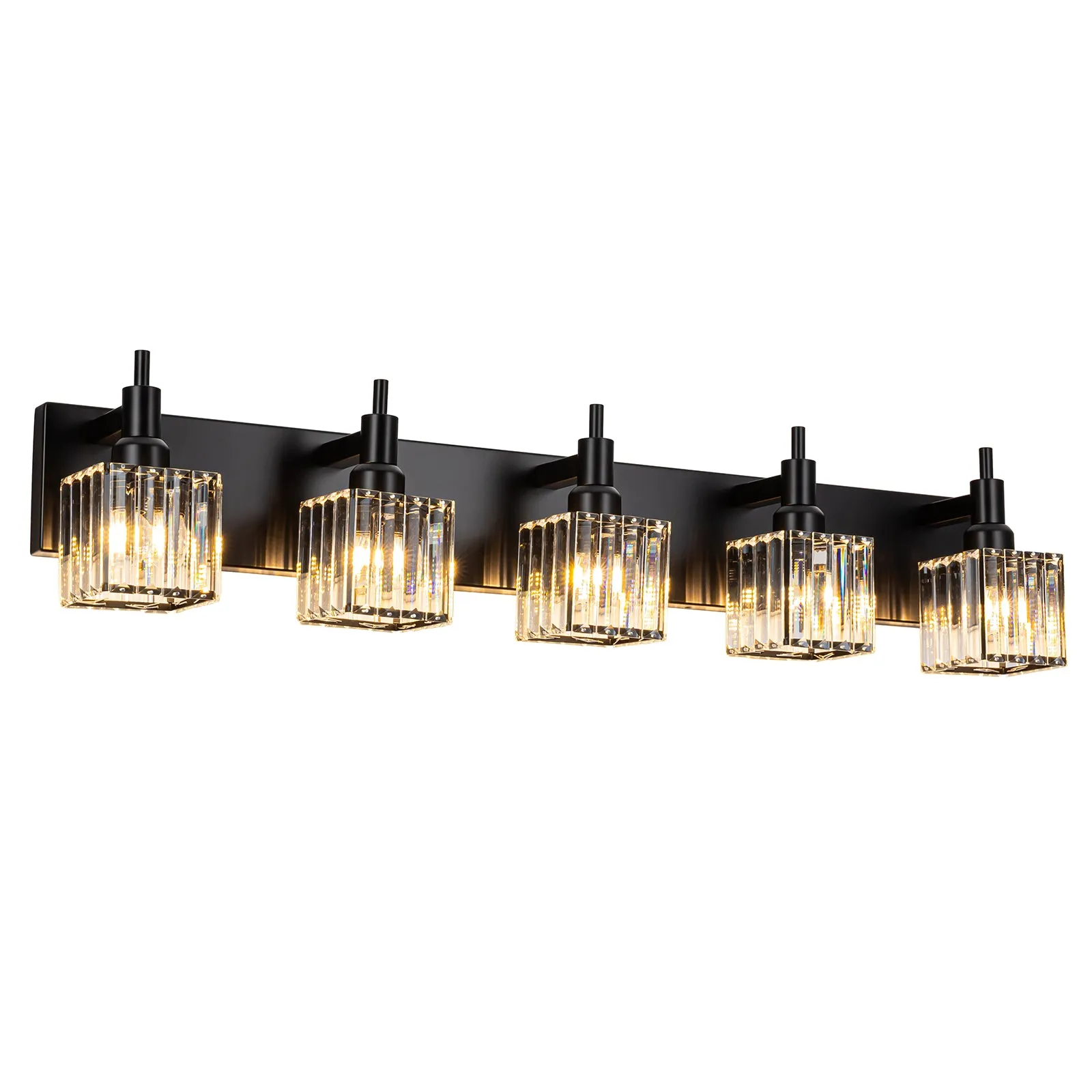 Glowlings 3/4/5-Light Modern Matte Black Square Crystal Bathroom Vanity Light Over Mirror