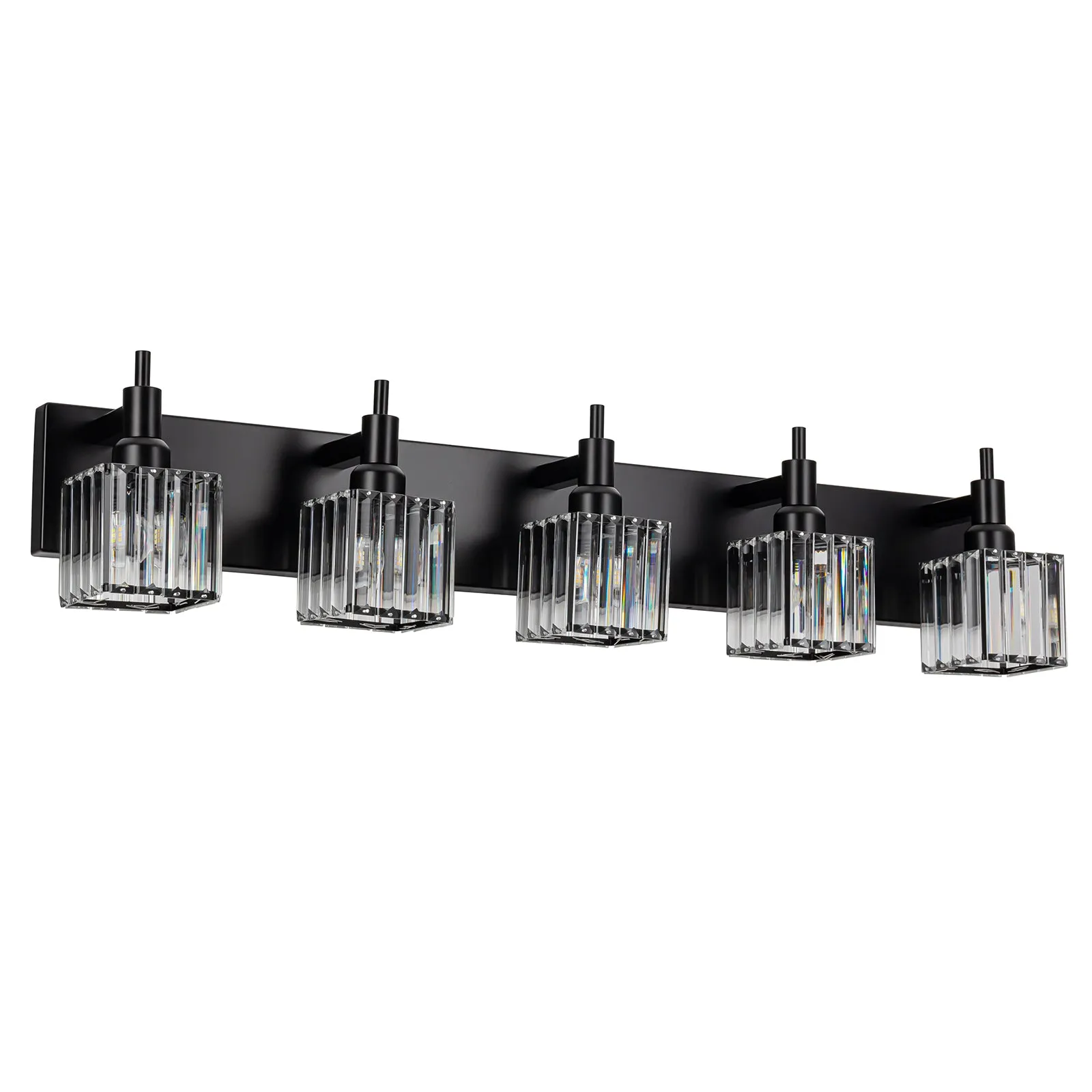 Glowlings 3/4/5-Light Modern Matte Black Square Crystal Bathroom Vanity Light Over Mirror