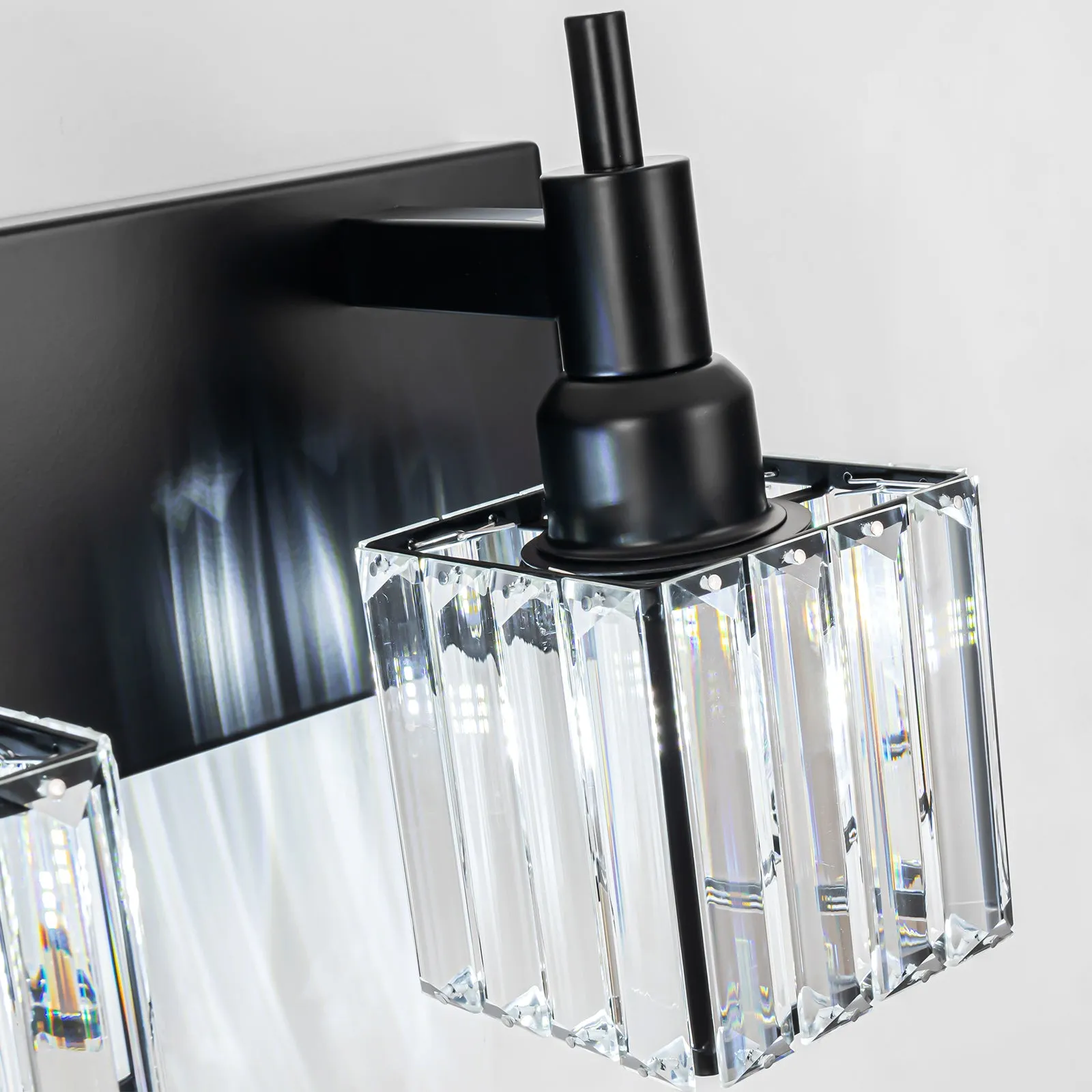 Glowlings 3/4/5-Light Modern Matte Black Square Crystal Bathroom Vanity Light Over Mirror