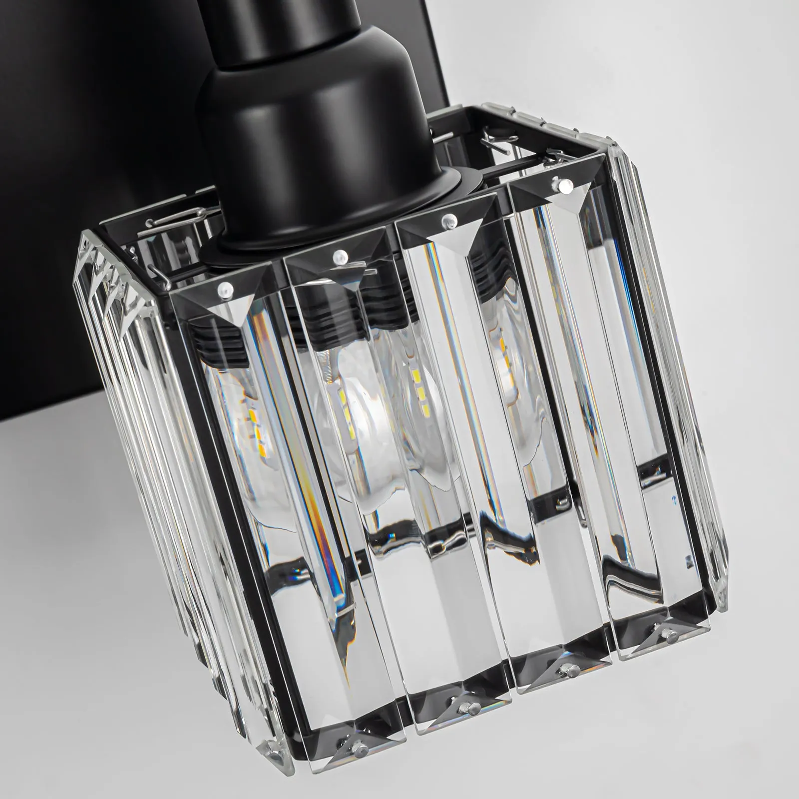 Glowlings 3/4/5-Light Modern Matte Black Square Crystal Bathroom Vanity Light Over Mirror