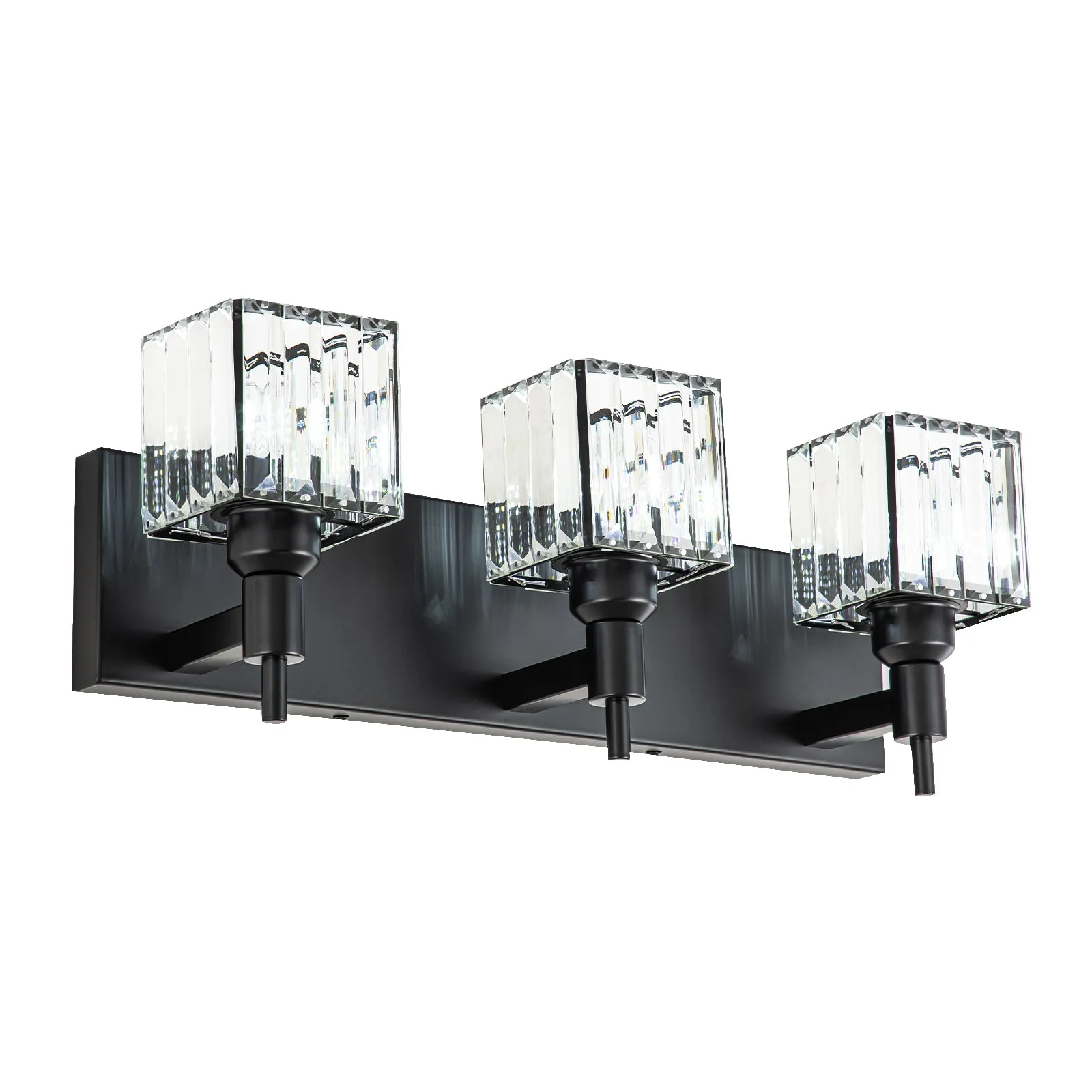 Glowlings 3/4/5-Light Modern Matte Black Square Crystal Bathroom Vanity Light Over Mirror