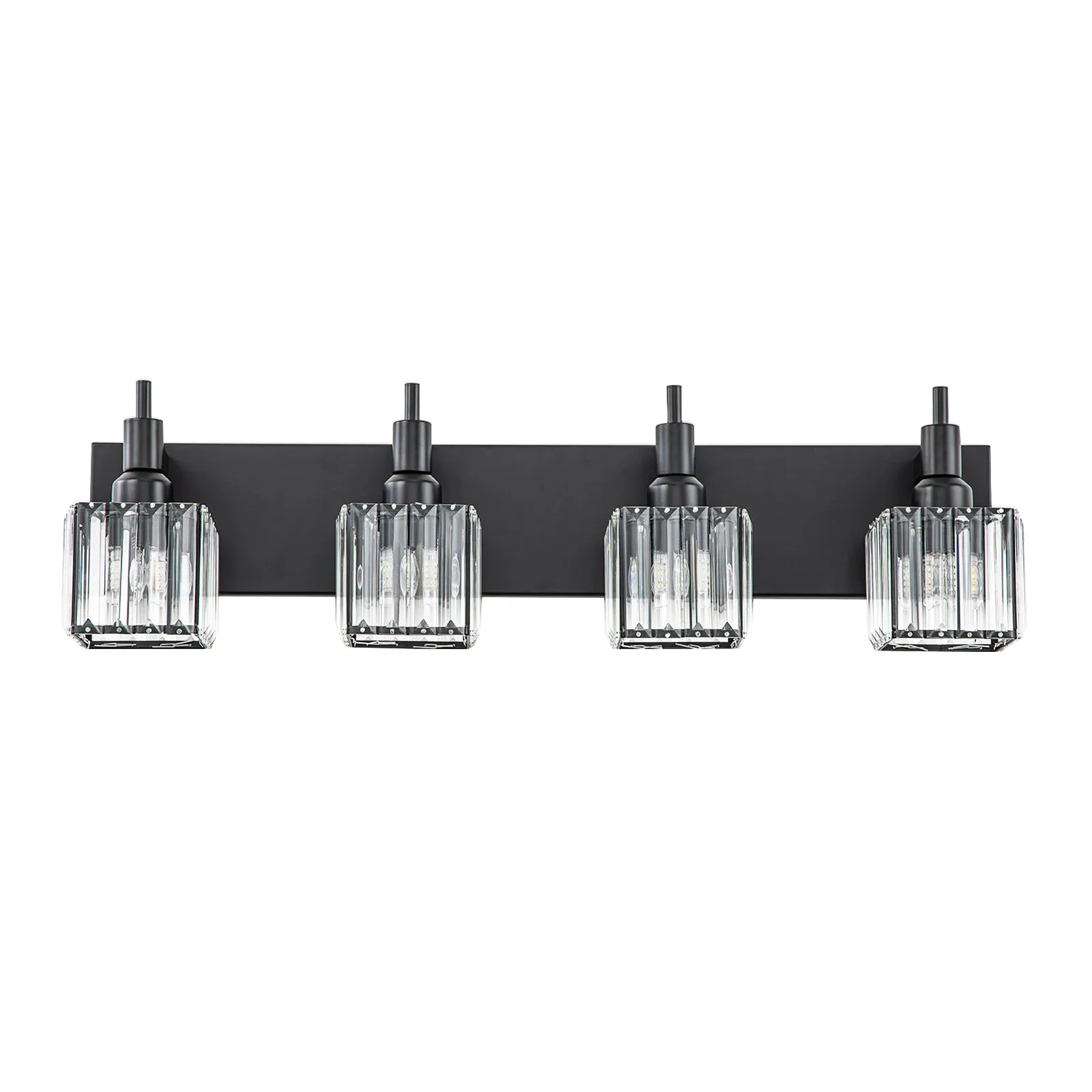 Glowlings 3/4/5-Light Modern Matte Black Square Crystal Bathroom Vanity Light Over Mirror