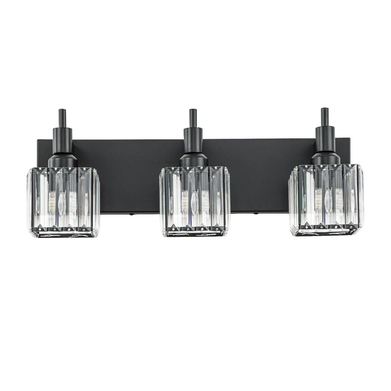 Glowlings 3/4/5-Light Modern Matte Black Square Crystal Bathroom Vanity Light Over Mirror