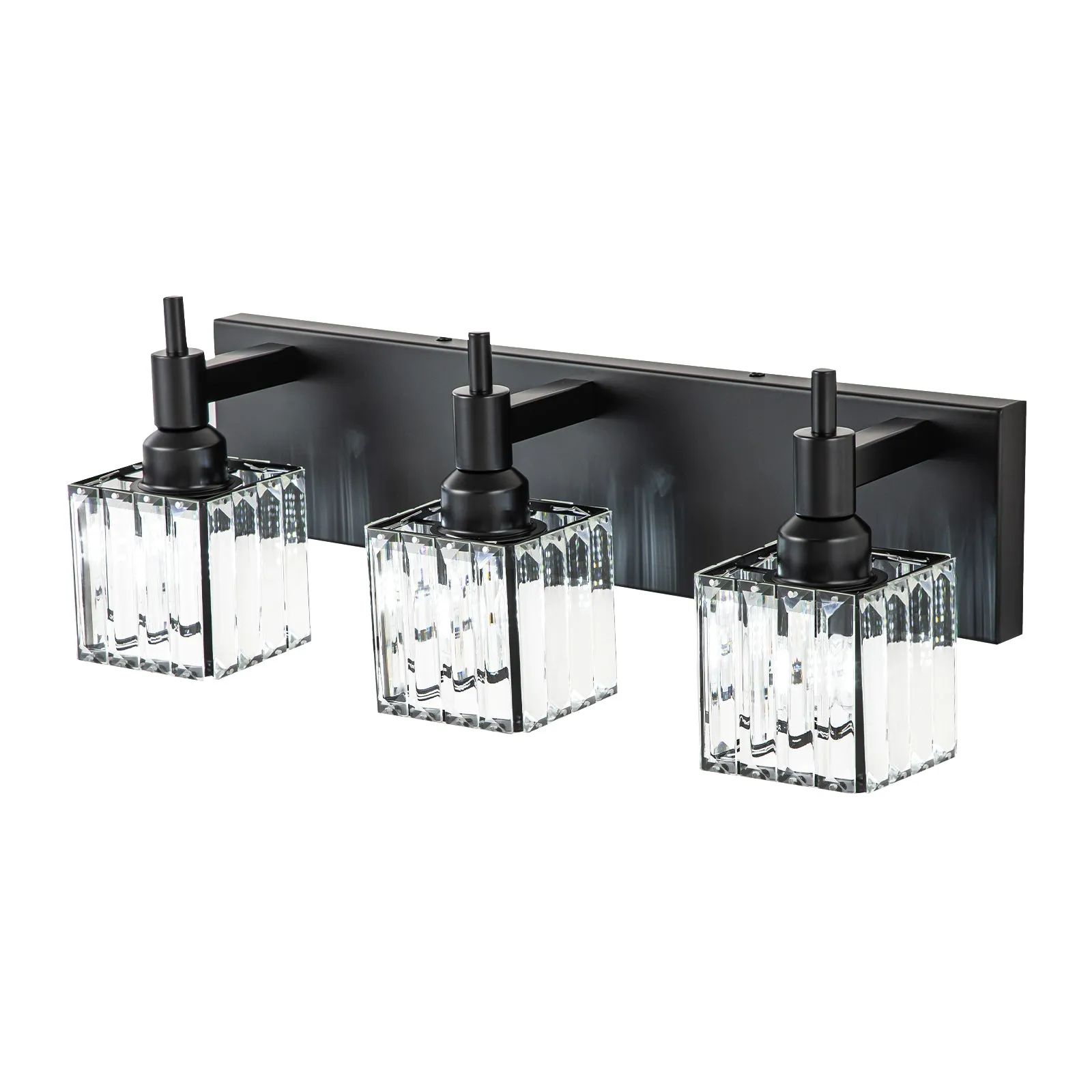 Glowlings 3/4/5-Light Modern Matte Black Square Crystal Bathroom Vanity Light Over Mirror