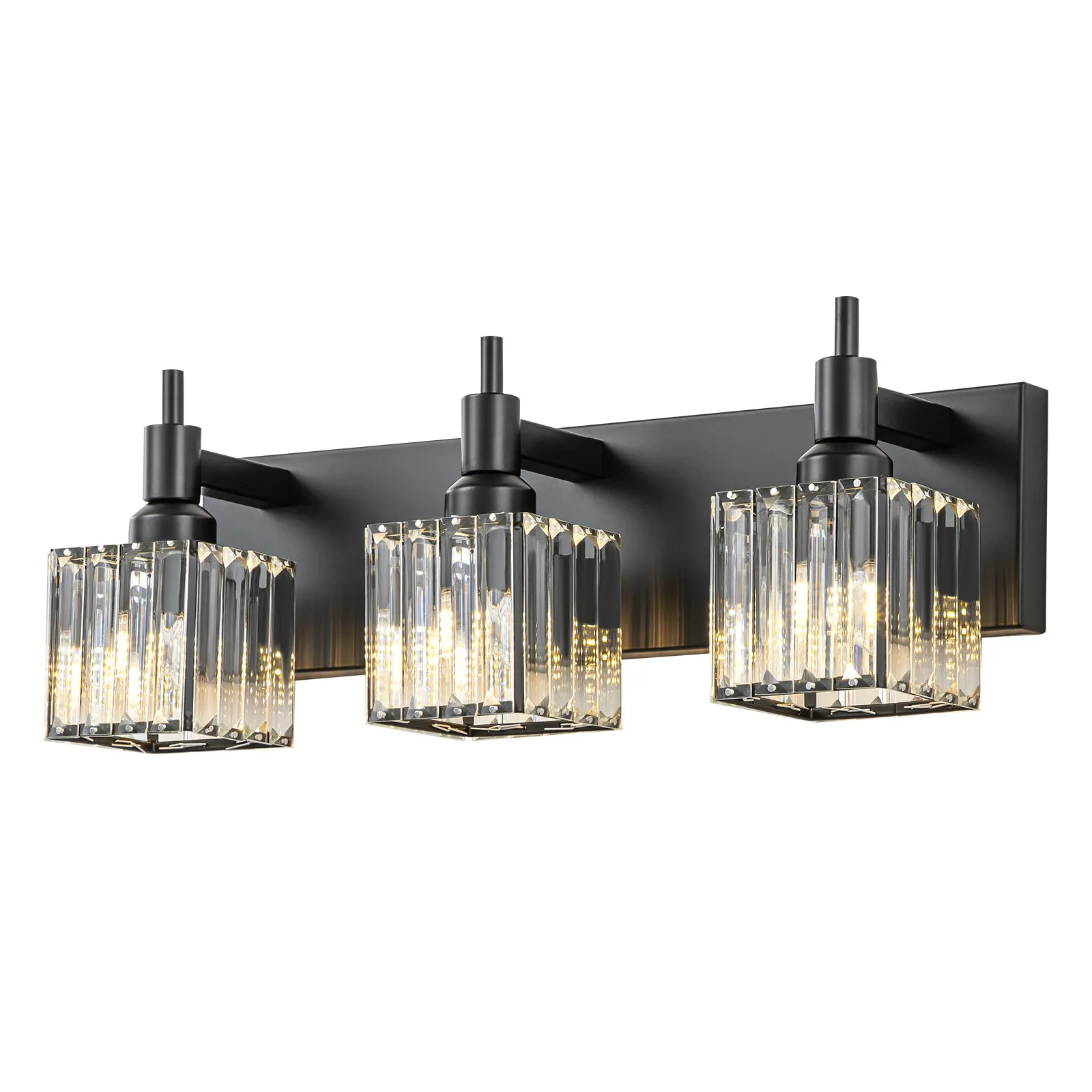 Glowlings 3/4/5-Light Modern Matte Black Square Crystal Bathroom Vanity Light Over Mirror