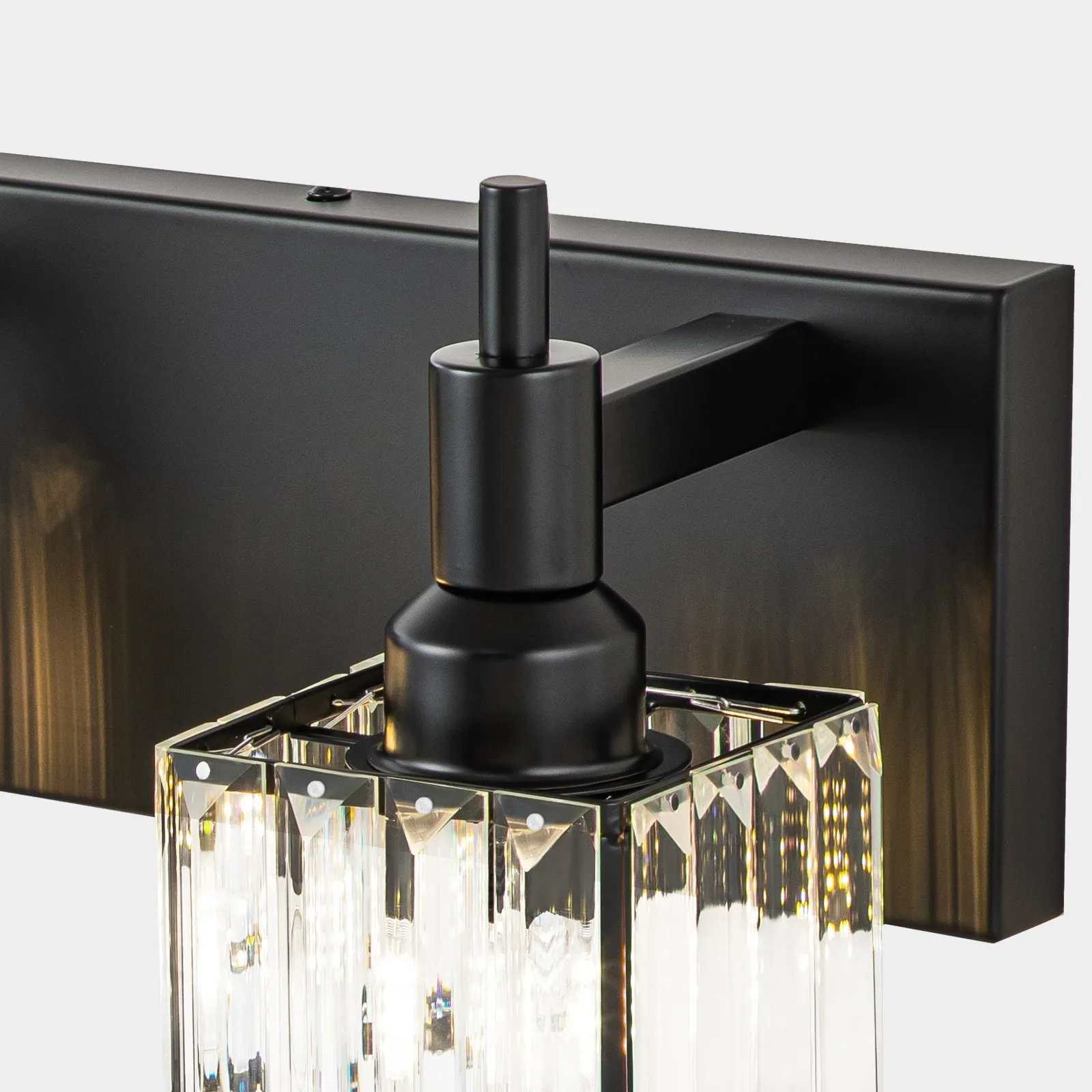 Glowlings 3/4/5-Light Modern Matte Black Square Crystal Bathroom Vanity Light Over Mirror