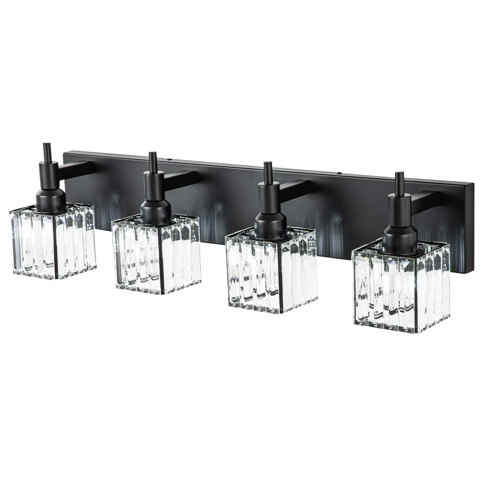 Glowlings 3/4/5-Light Modern Matte Black Square Crystal Bathroom Vanity Light Over Mirror