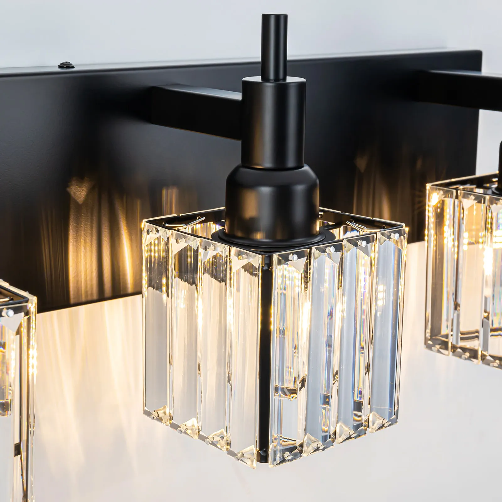 Glowlings 3/4/5-Light Modern Matte Black Square Crystal Bathroom Vanity Light Over Mirror