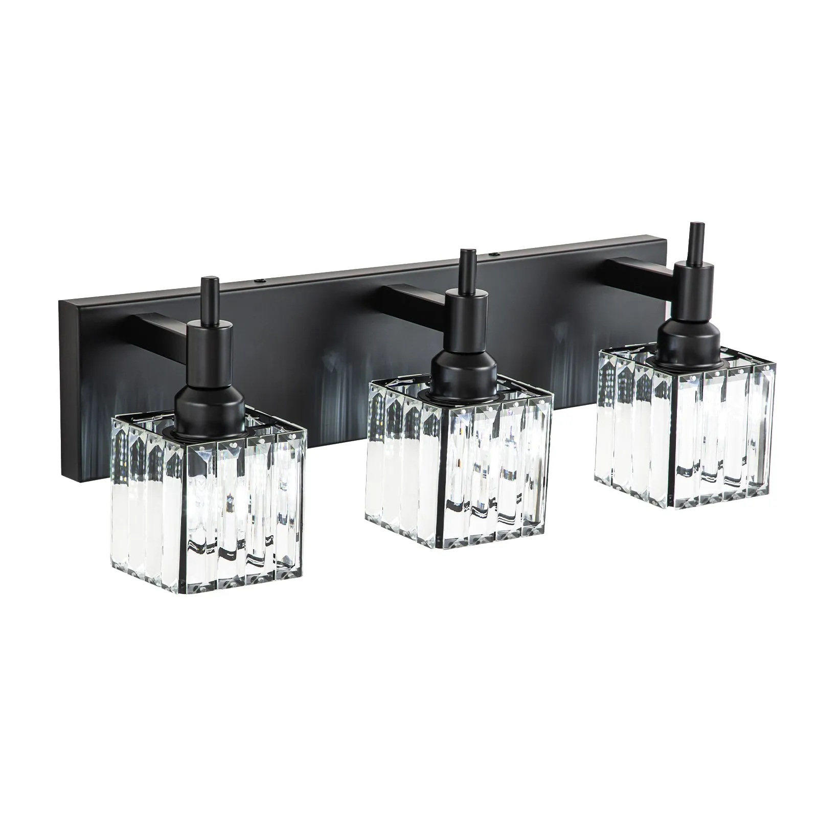 Glowlings 3/4/5-Light Modern Matte Black Square Crystal Bathroom Vanity Light Over Mirror