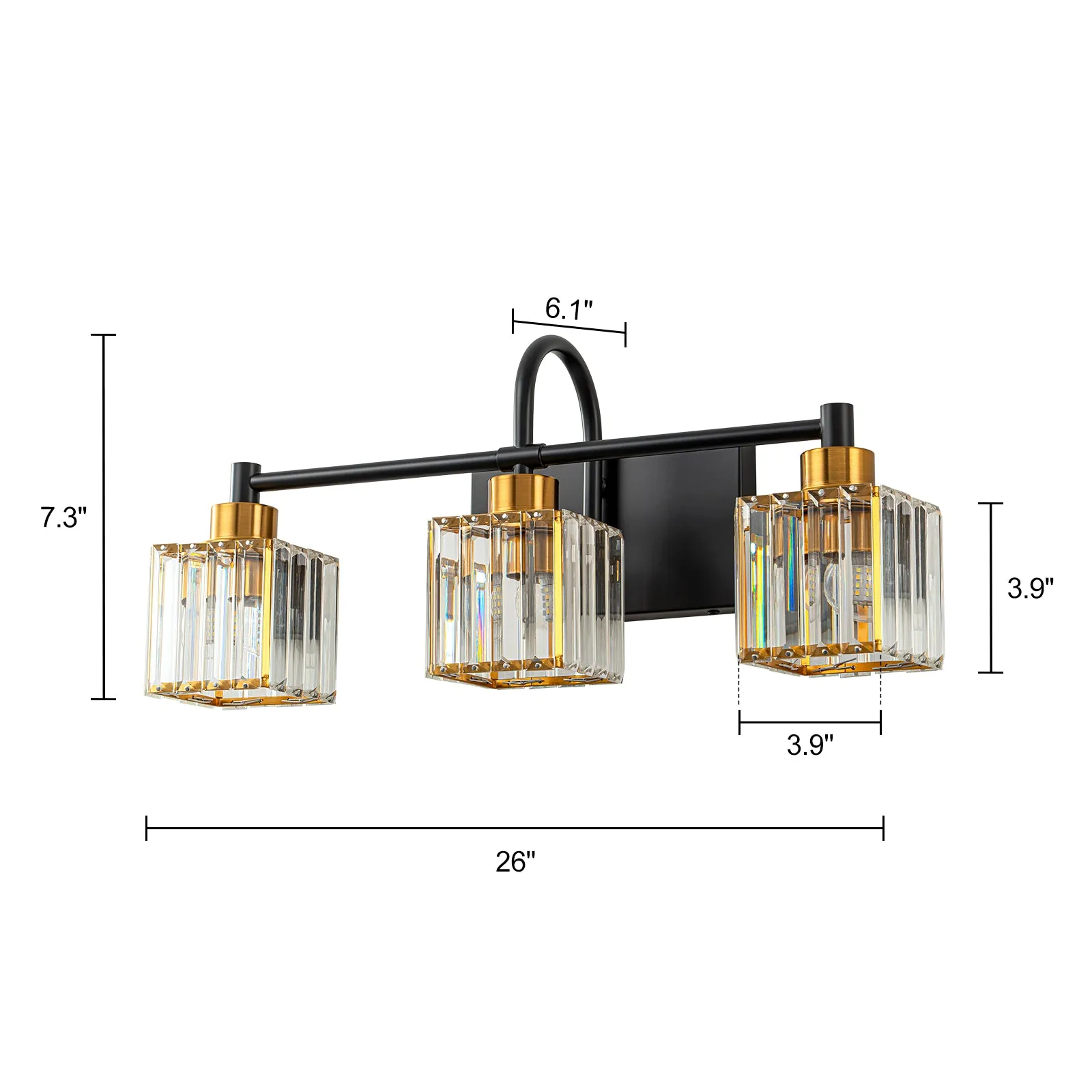 Glowlings 3/4/5-Light Modern Square Crystal Bathroom Vanity Light Fixture Over Mirror