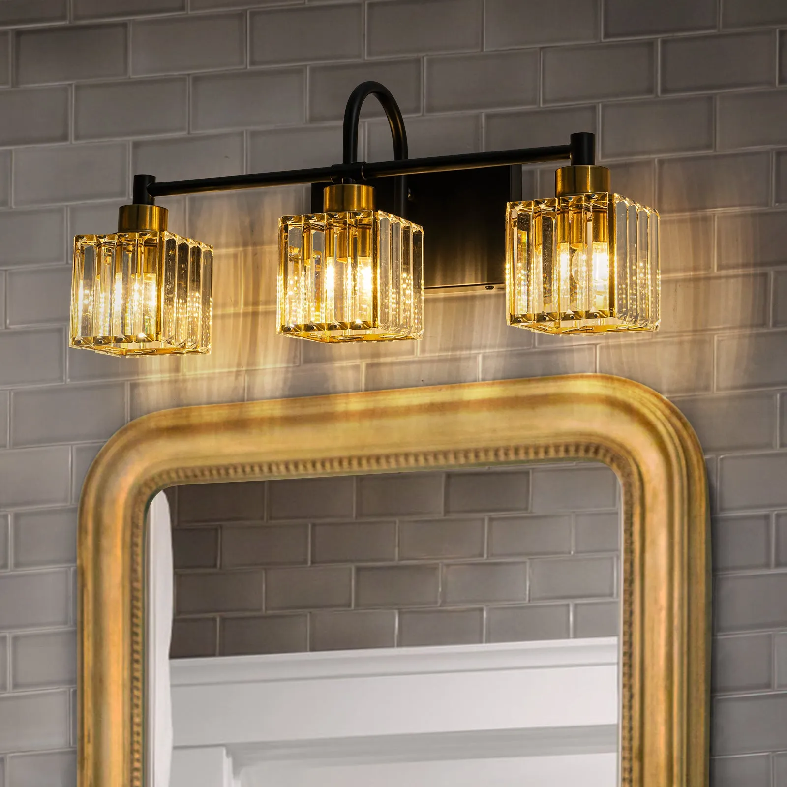 Glowlings 3/4/5-Light Modern Square Crystal Bathroom Vanity Light Fixture Over Mirror