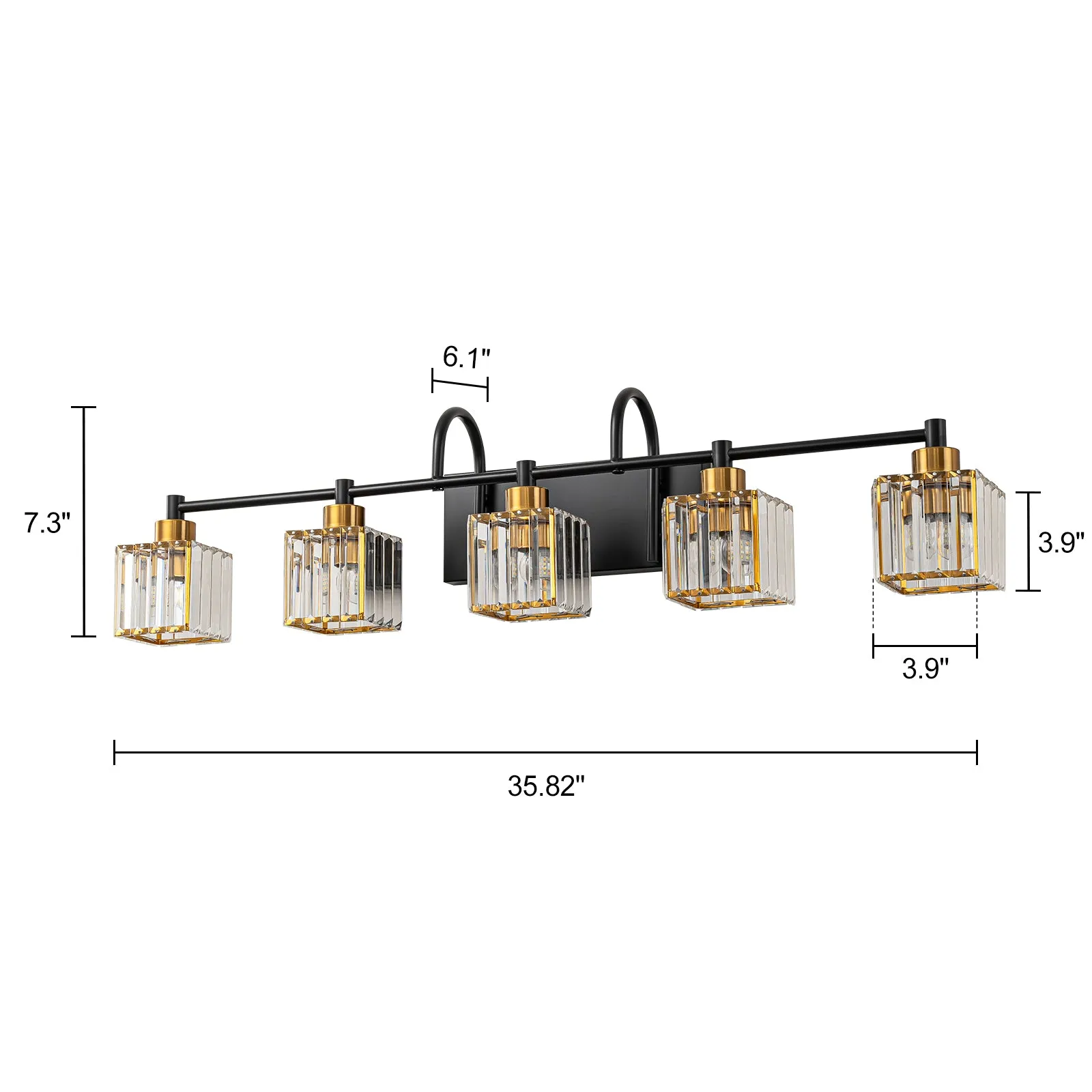 Glowlings 3/4/5-Light Modern Square Crystal Bathroom Vanity Light Fixture Over Mirror