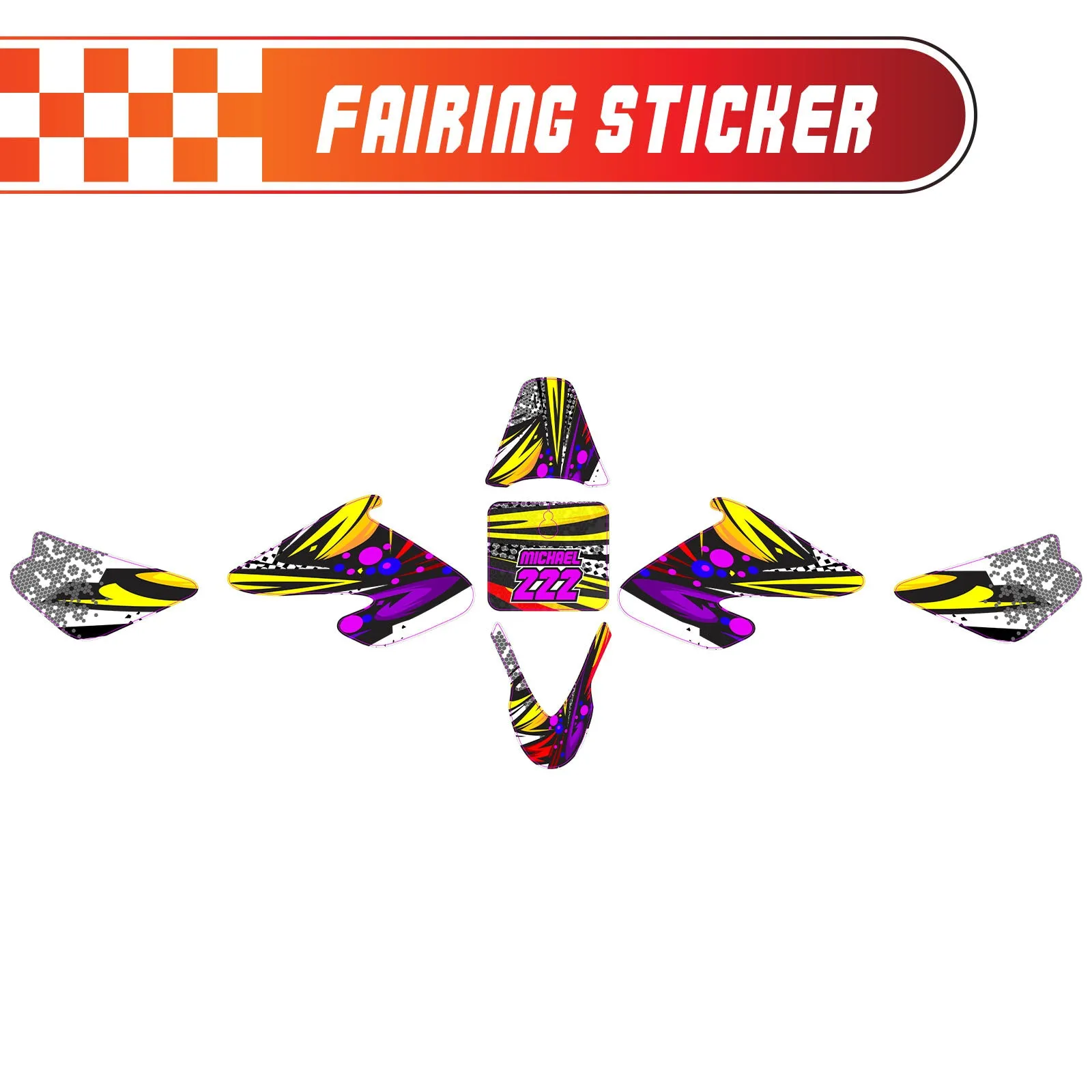 Graphic Kit Decals Fairing Sticker Custom Number For Razor MX500 MX650 - C014 Retro Hex Fusion