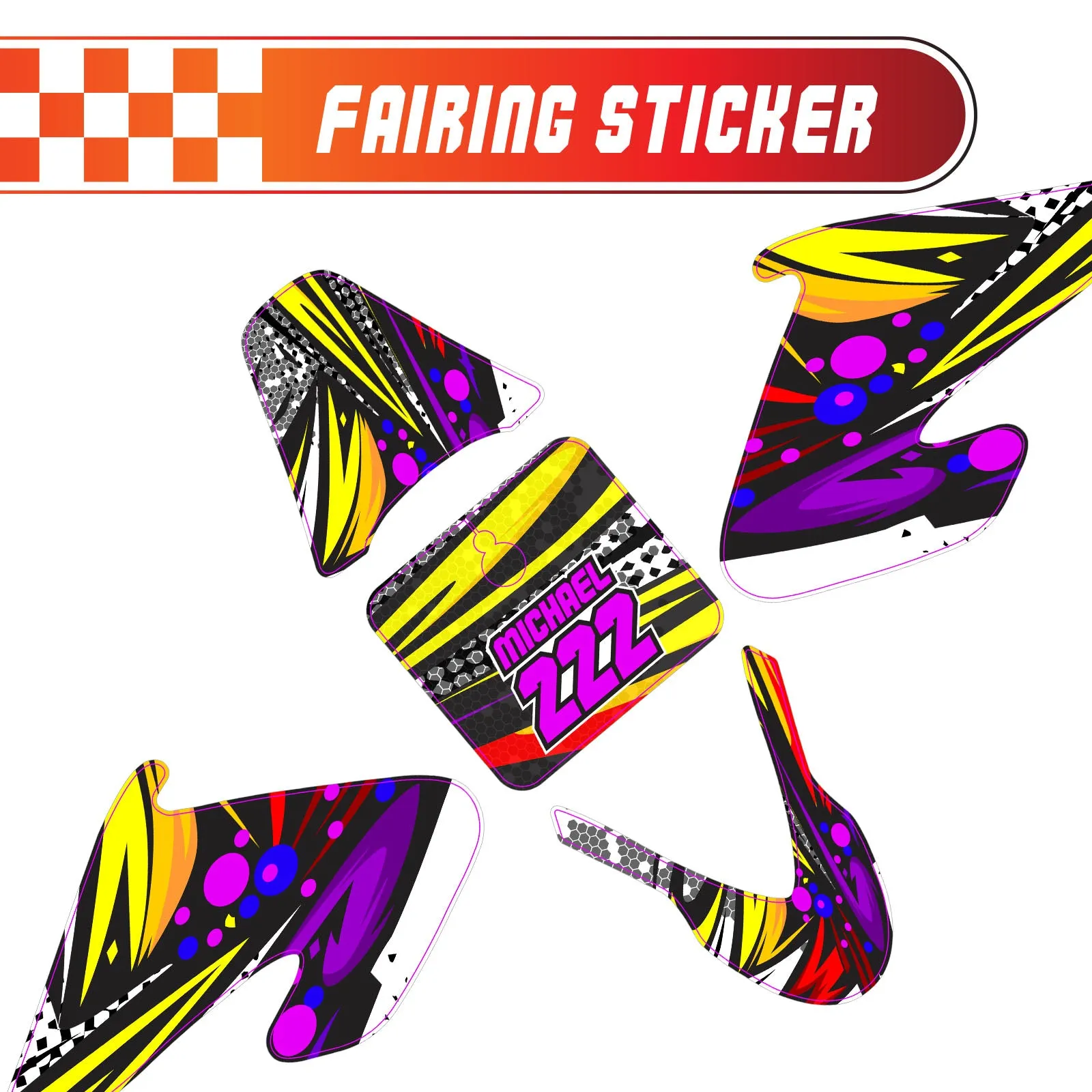 Graphic Kit Decals Fairing Sticker Custom Number For Razor MX500 MX650 - C014 Retro Hex Fusion