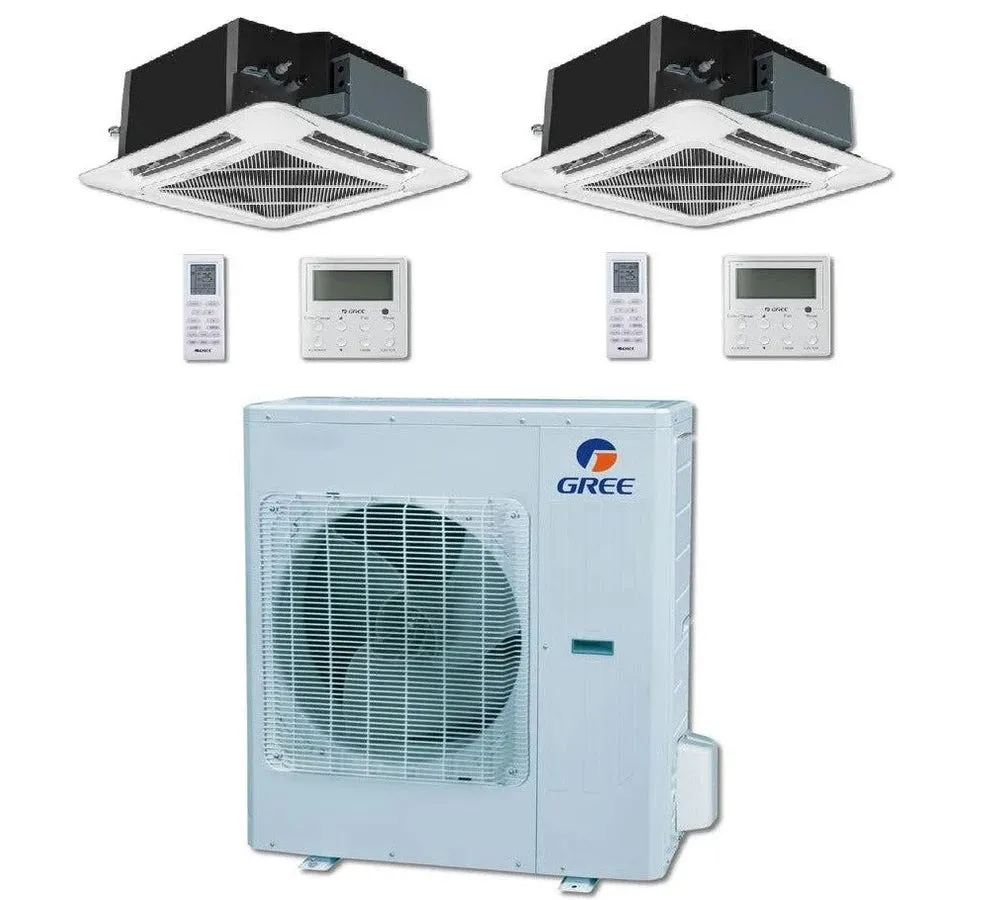 GREE Multi Gen2 Series 42,000 BTU 2-Zone Ceiling Cassette 18K 18K Ductless Mini-Split System