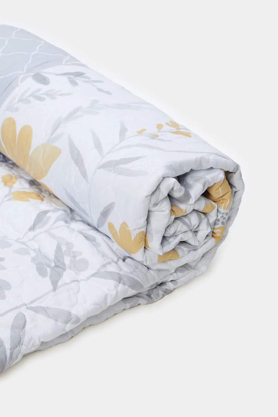 Grey 2 Piece Floral Printed Quilt (Single Size)