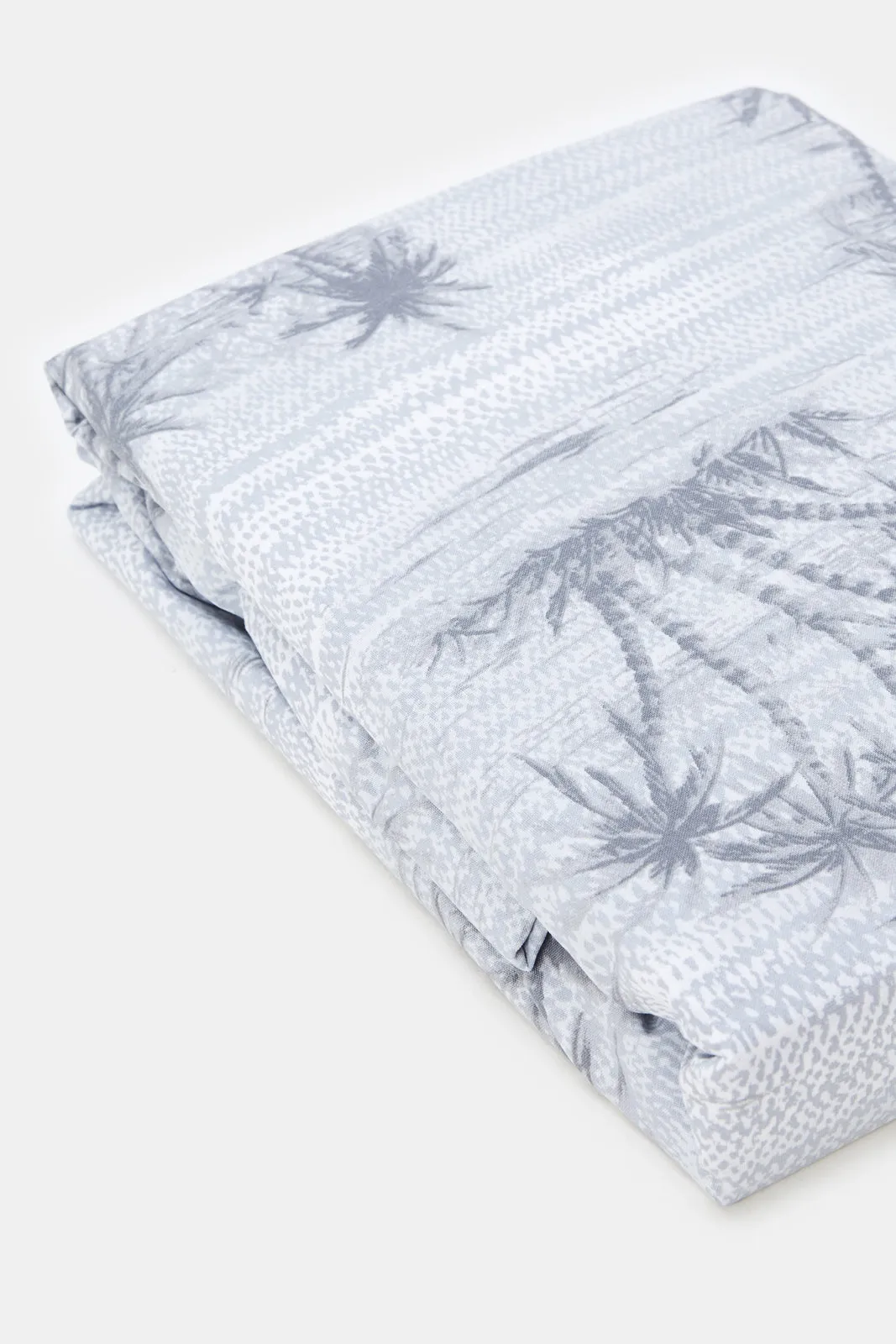 Grey Palm Printed Fitted Sheet (King Size)