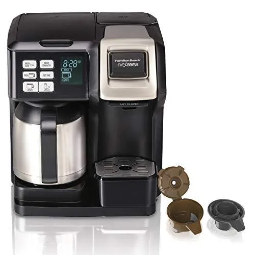 Hamilton Beach FlexBrew Thermal Coffee Maker, Single Serve & Full Pot, Compatible with K-Cup Pods or Grounds, Programmable, Black and Stainless (49966)