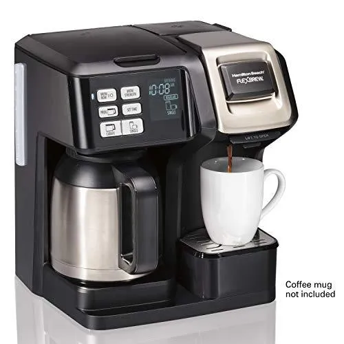 Hamilton Beach FlexBrew Thermal Coffee Maker, Single Serve & Full Pot, Compatible with K-Cup Pods or Grounds, Programmable, Black and Stainless (49966)