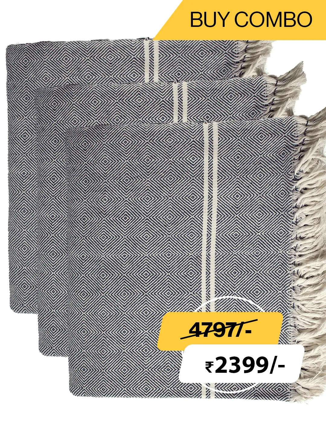 HAND WOVEN KHADI KHES, BLANKETS, THROW  IN GREY COLOR- ALL WEATHER