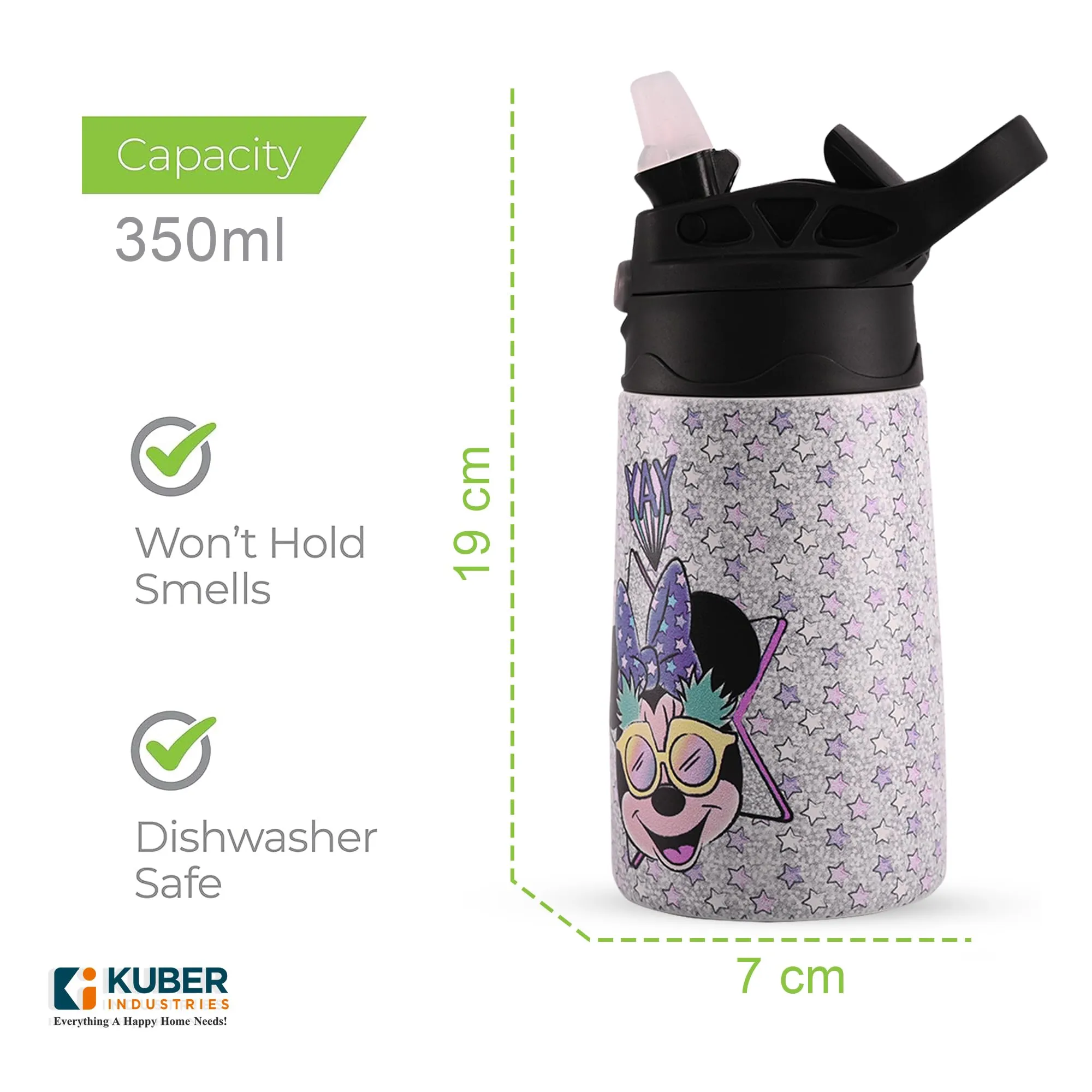 Heart Home Stainless Steel Kids Water Bottle | Mini Yay Kids Water Bottle | 350 ml Insulated Water Bottle | Water Bottle with Push-Button Flip Lid | Water Bottle for School | Purple