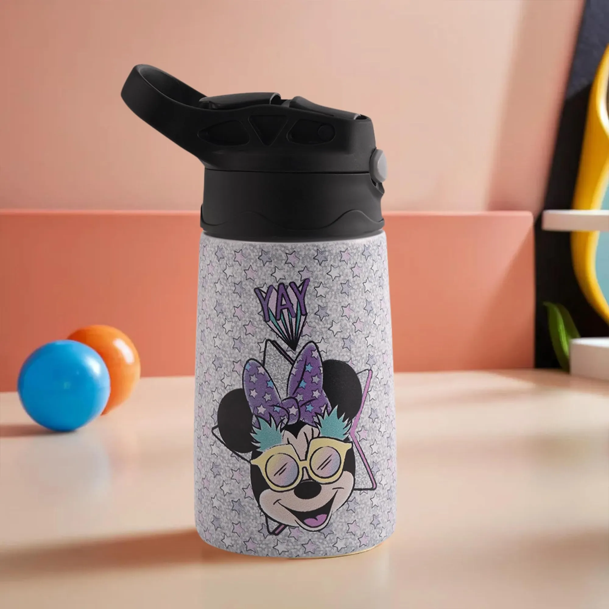 Heart Home Stainless Steel Kids Water Bottle | Mini Yay Kids Water Bottle | 350 ml Insulated Water Bottle | Water Bottle with Push-Button Flip Lid | Water Bottle for School | Purple