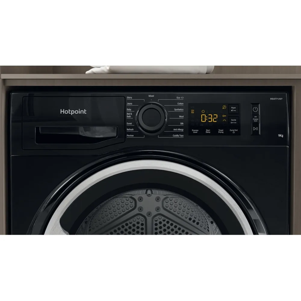 Hotpoint NTM1192BSKUK Heat Pump Tumble Dryer, 9kg, Black, A   Rated