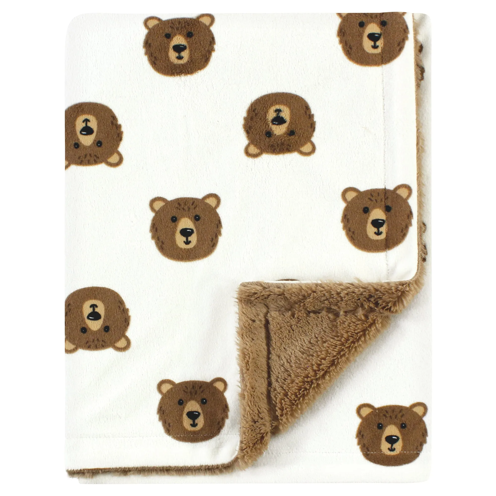 Hudson Baby Plush Blanket with Furry Binding and Back, Brown Bear