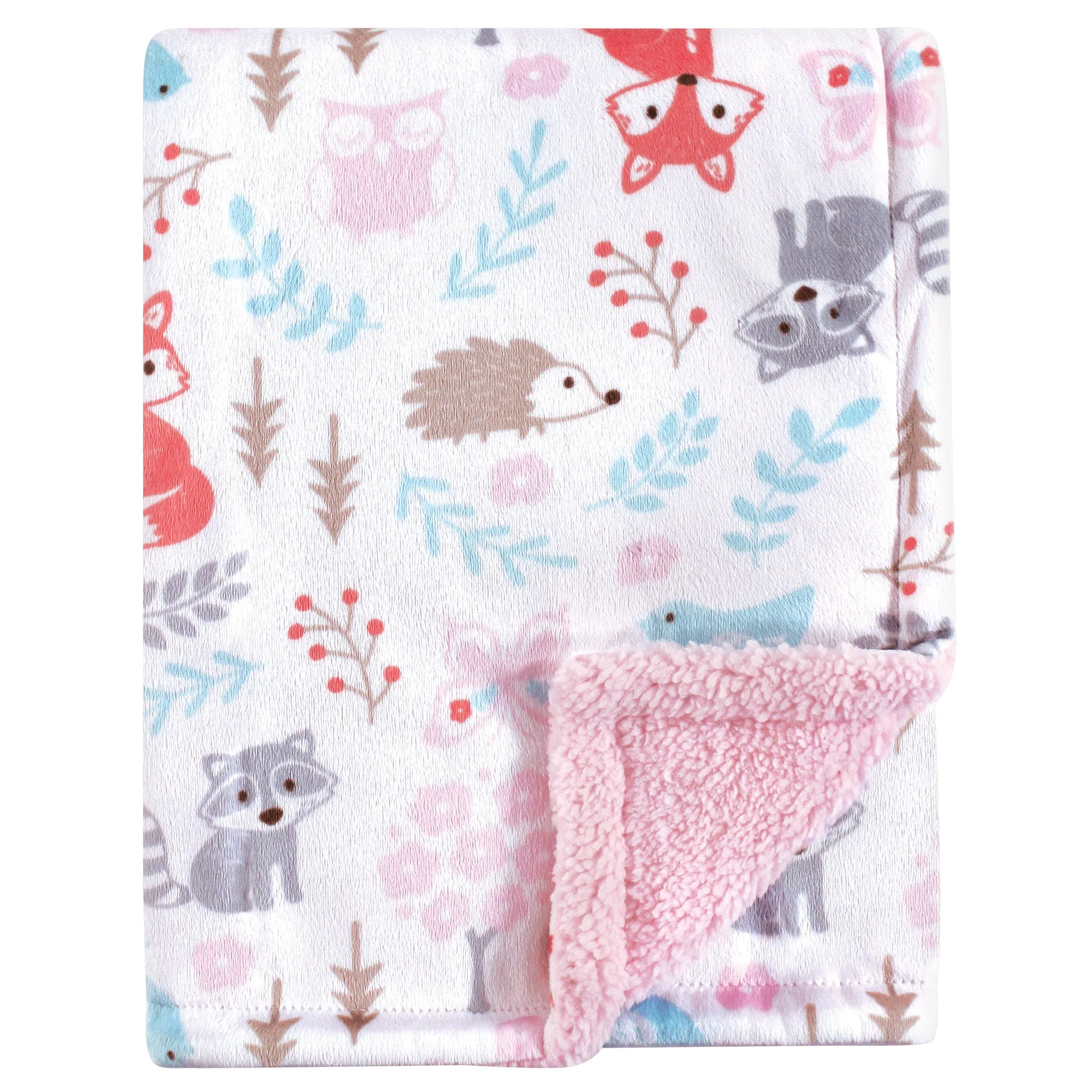 Hudson Baby Plush Blanket with Sherpa Back, Girl Woodland