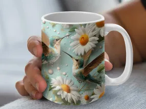 Hummingbird and Daisy Coffee Mug, Nature-Inspired Drinkware, Bird Lover Gift, Floral Design Tea Cup, Beautiful Spring Morning Mug