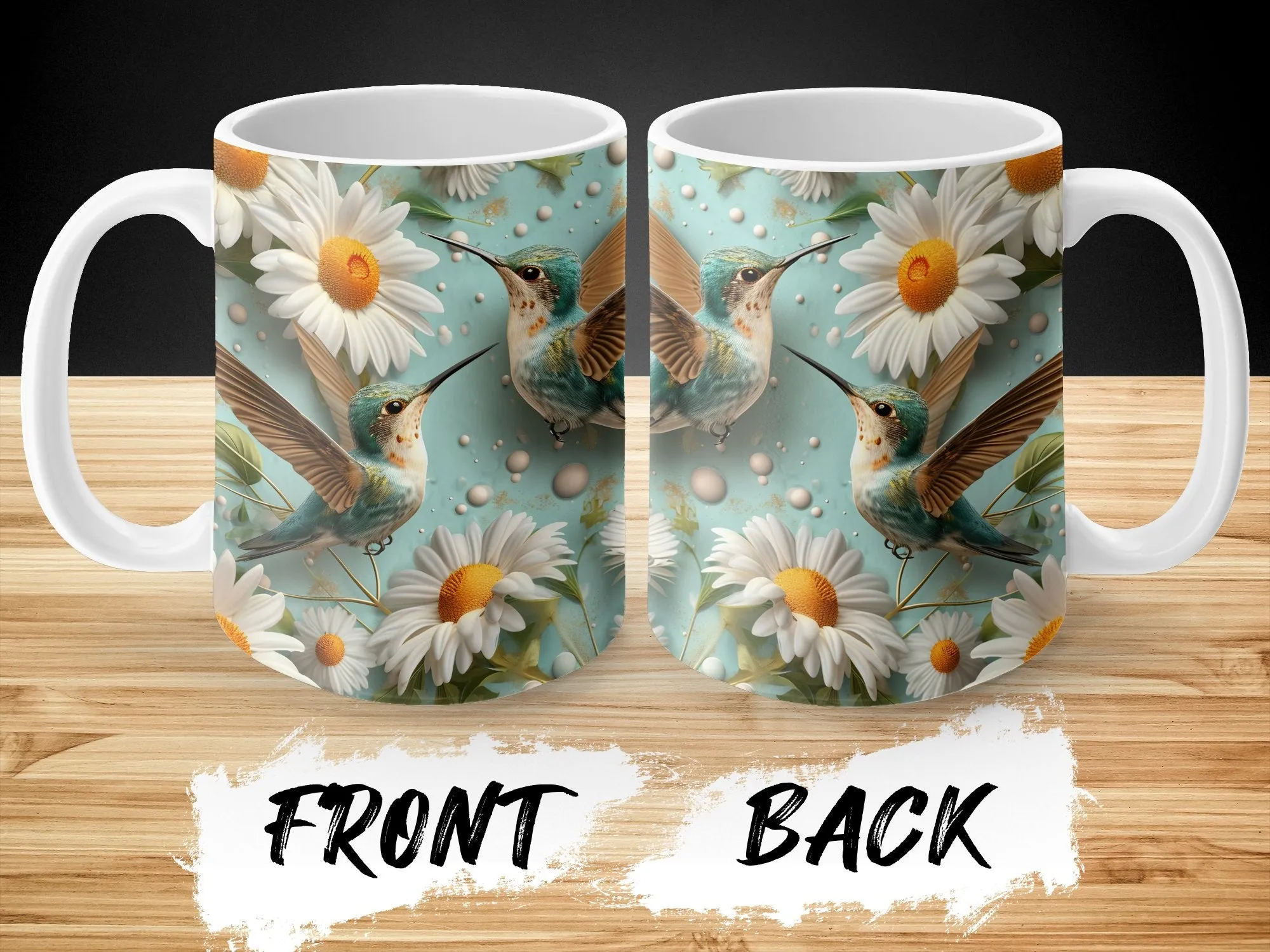 Hummingbird and Daisy Coffee Mug, Nature-Inspired Drinkware, Bird Lover Gift, Floral Design Tea Cup, Beautiful Spring Morning Mug